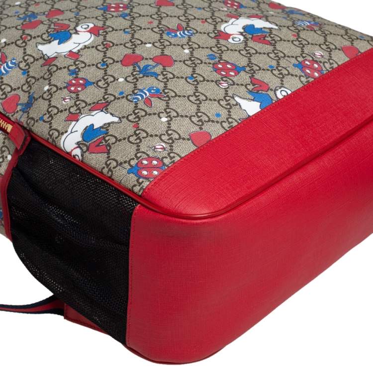 Pre Owned Gucci Red/Beige Canvas and Leather Duck Motif Diaper Backpack