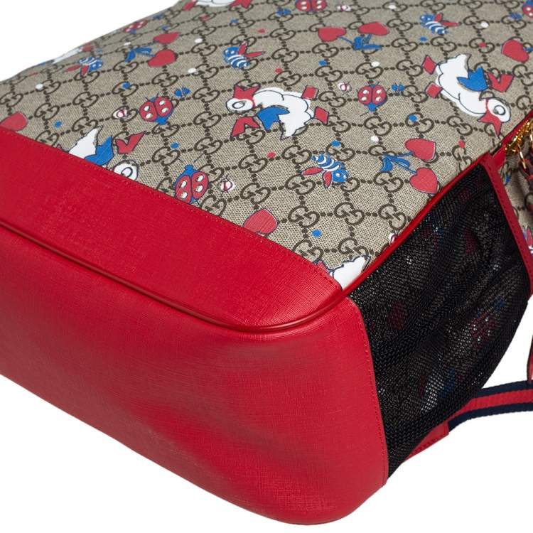Pre Owned Gucci Red/Beige Canvas and Leather Duck Motif Diaper Backpack