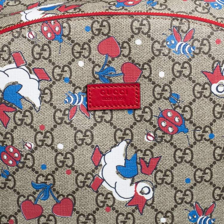 Pre Owned Gucci Red/Beige Canvas and Leather Duck Motif Diaper Backpack
