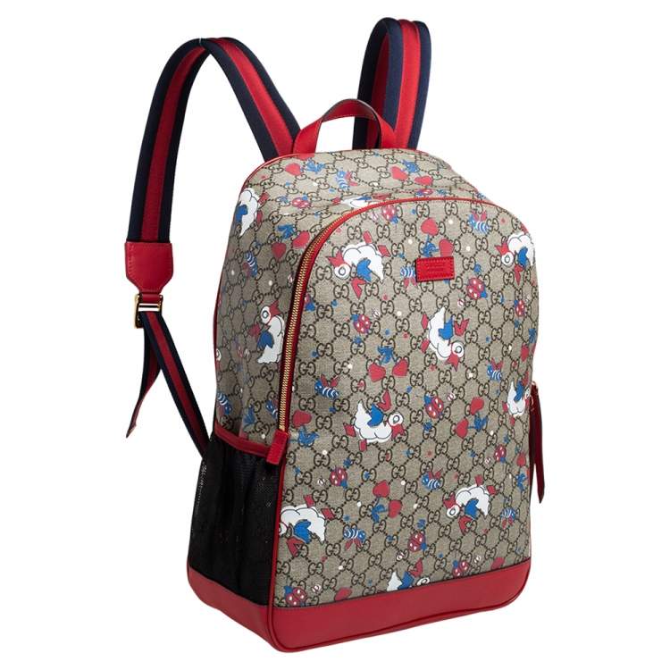 Pre Owned Gucci Red/Beige Canvas and Leather Duck Motif Diaper Backpack