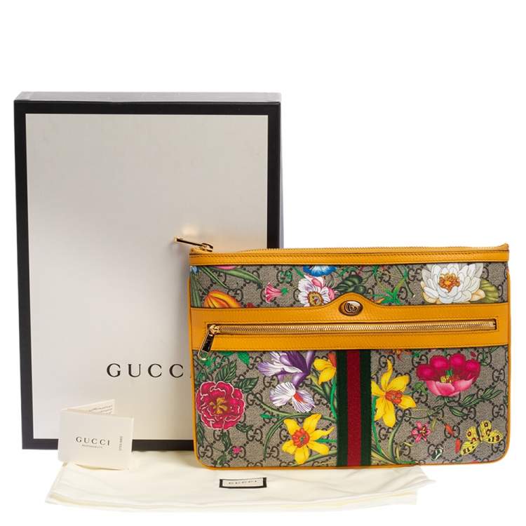 Pre Owned Gucci Multicolor Flora GG Supreme Ophidia Pouch 