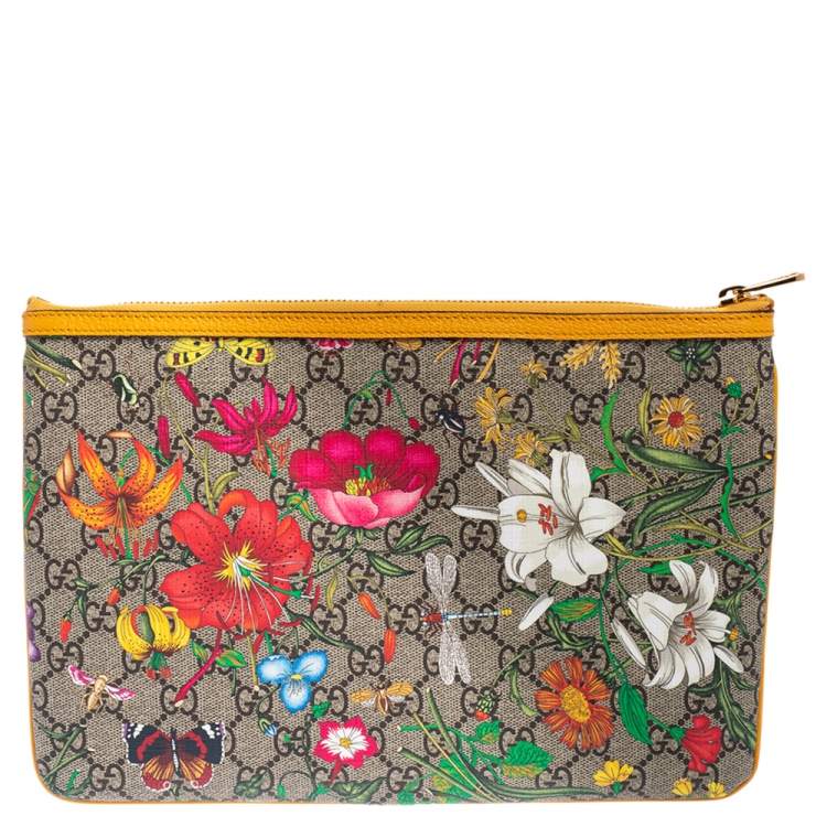 Pre Owned Gucci Multicolor Flora GG Supreme Ophidia Pouch 