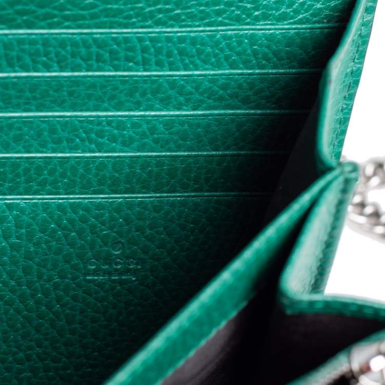 Pre Owned Gucci Green Leather Dionysus Wallet On Chain