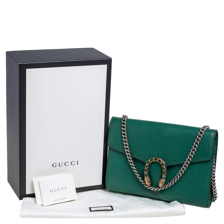 Pre Owned Gucci Green Leather Dionysus Wallet On Chain