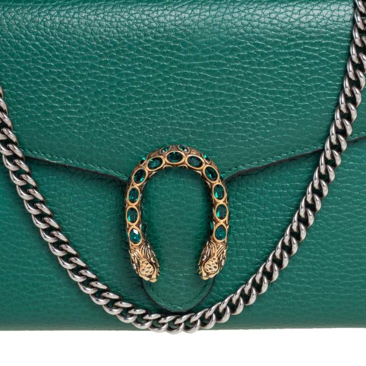 Pre Owned Gucci Green Leather Dionysus Wallet On Chain