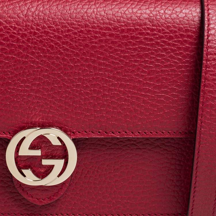 Pre Owned Gucci Red Leather Interlocking G Wallet on Chain