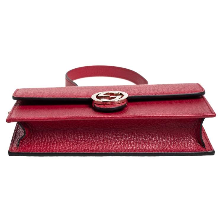 Pre Owned Gucci Red Leather Interlocking G Wallet on Chain