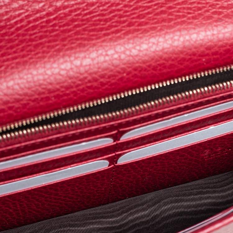 Pre Owned Gucci Red Leather Interlocking G Wallet on Chain