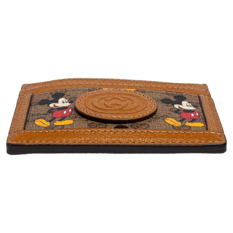 مملوكة مسبقًا Gucci x Disney Tan Leather and GG Supreme Canvas Mickey Mouse Card Holder