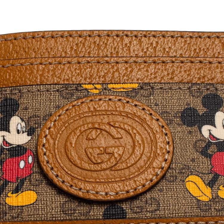 مملوكة مسبقًا Gucci x Disney Tan Leather and GG Supreme Canvas Mickey Mouse Card Holder