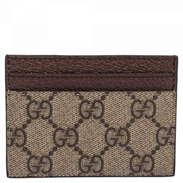 Pre Owned Gucci Beige/Ebony GG Supreme Coated Canvas and Leather Ophidia GG Card Holder
