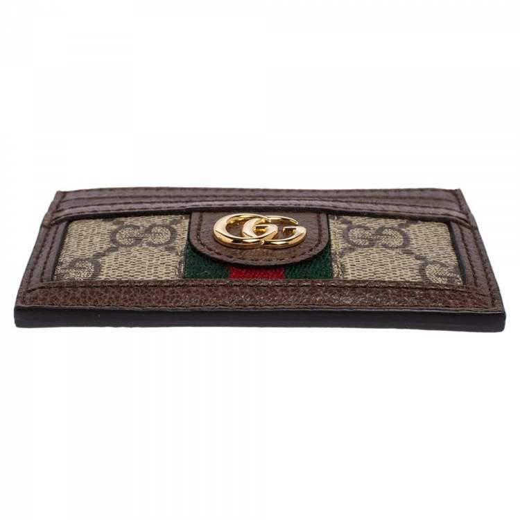 Pre Owned Gucci Beige/Ebony GG Supreme Coated Canvas and Leather Ophidia GG Card Holder