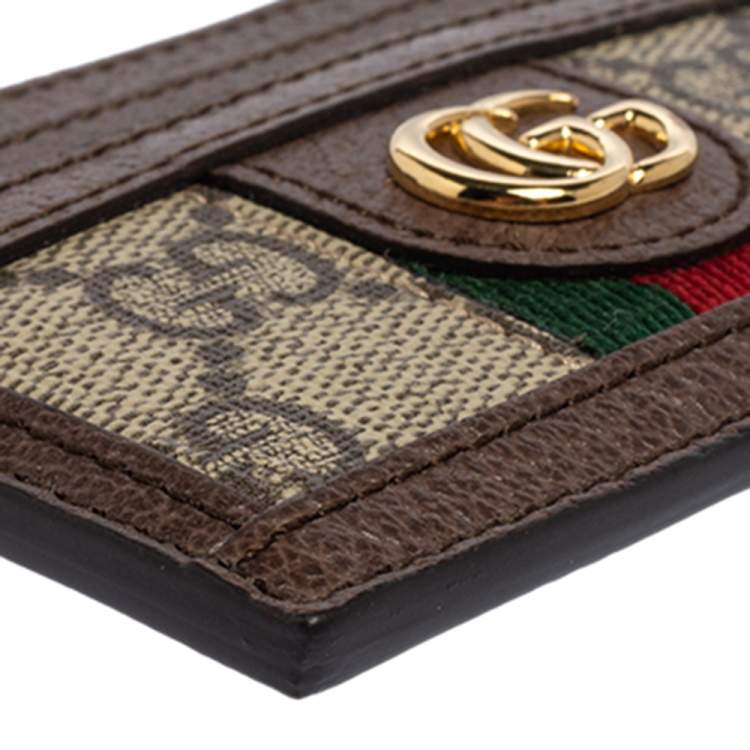 Pre Owned Gucci Beige/Ebony GG Supreme Coated Canvas and Leather Ophidia GG Card Holder