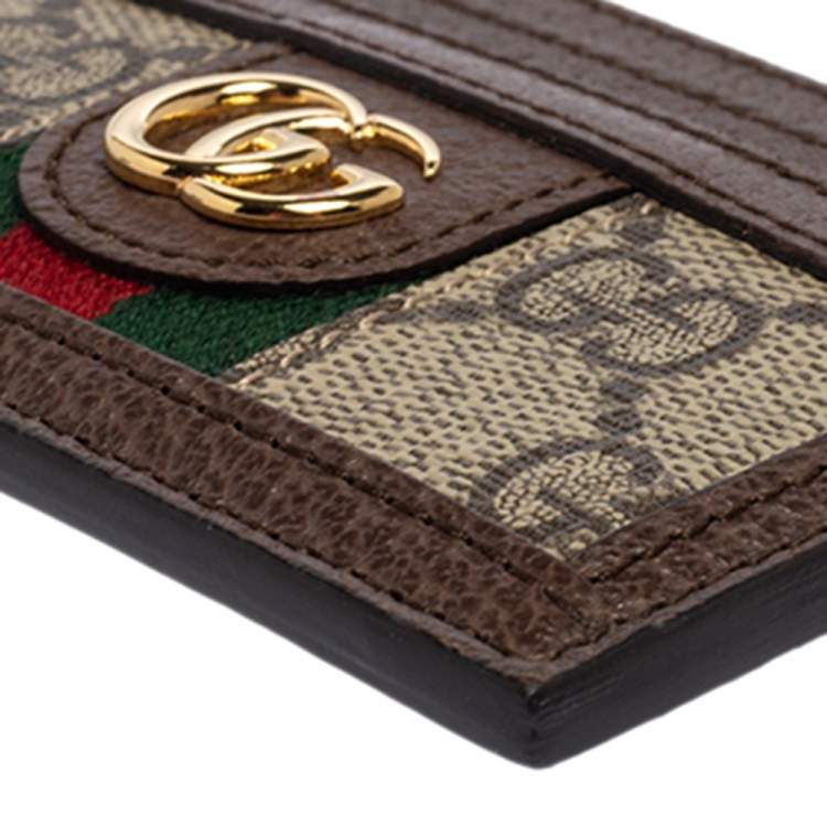 Pre Owned Gucci Beige/Ebony GG Supreme Coated Canvas and Leather Ophidia GG Card Holder