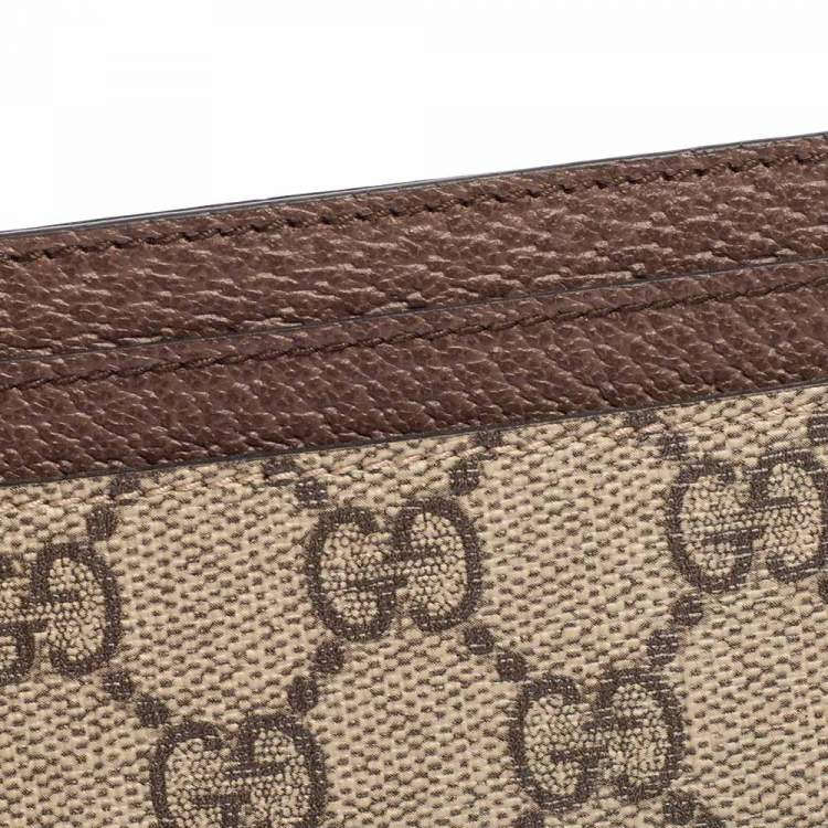 Pre Owned Gucci Beige/Ebony GG Supreme Coated Canvas and Leather Ophidia GG Card Holder