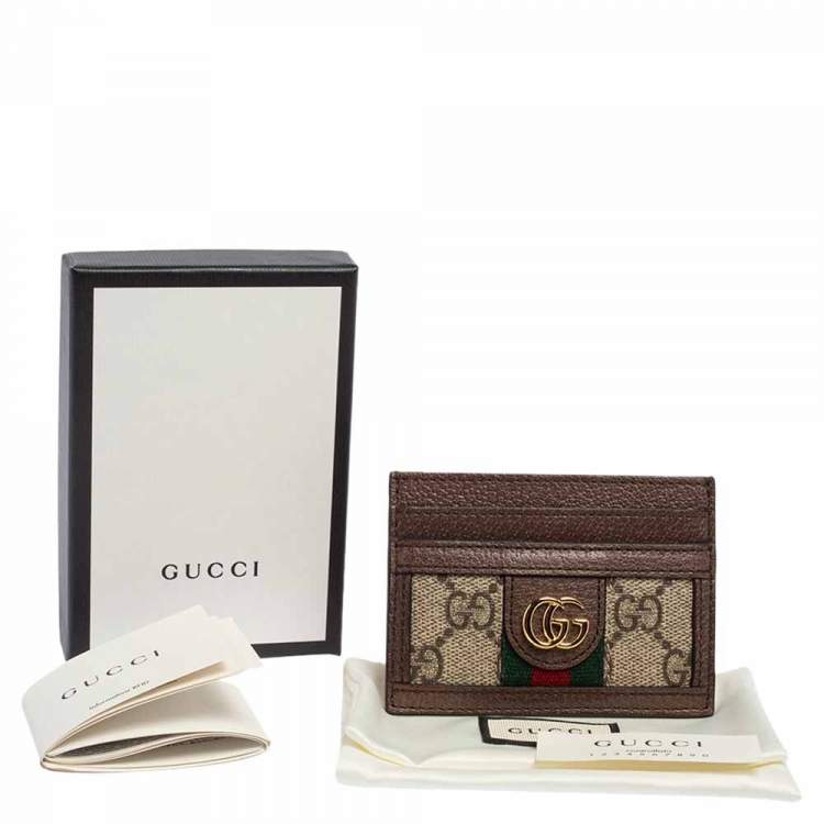 Pre Owned Gucci Beige/Ebony GG Supreme Coated Canvas and Leather Ophidia GG Card Holder