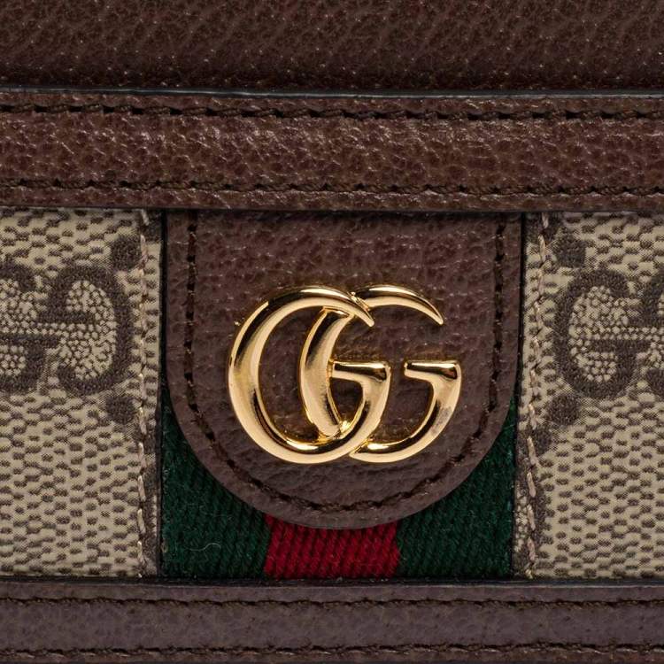 Pre Owned Gucci Beige/Ebony GG Supreme Coated Canvas and Leather Ophidia GG Card Holder