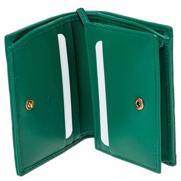 Pre Owned Gucci Green Matelassé Leather GG Marmont Card Case
