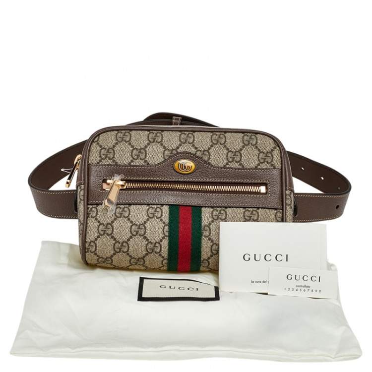 Pre Owned Gucci Beige Coated Canvas And Leather Ophidia Belt Bag