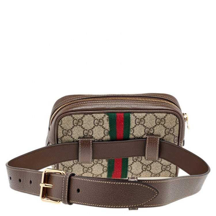 Pre Owned Gucci Beige Coated Canvas And Leather Ophidia Belt Bag