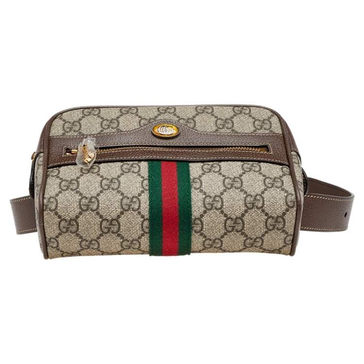 Pre Owned Gucci Beige Coated Canvas And Leather Ophidia Belt Bag