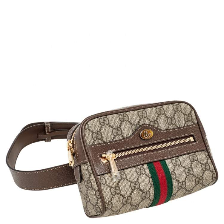 Pre Owned Gucci Beige Coated Canvas And Leather Ophidia Belt Bag