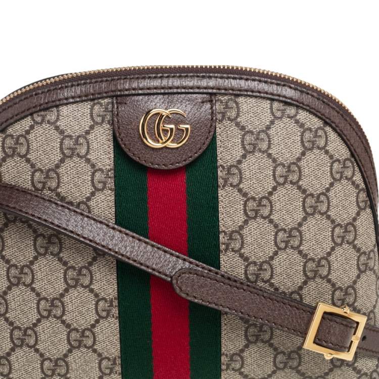 Pre Owned Gucci Beige/Ebony GG Supreme Canvas and Leather Small Ophidia Crossbody Bag