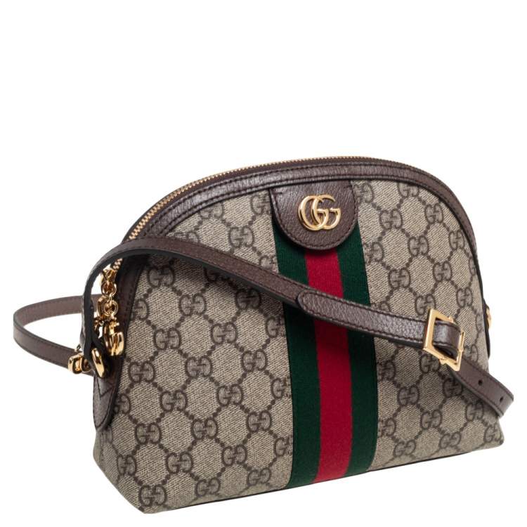 Pre Owned Gucci Beige/Ebony GG Supreme Canvas and Leather Small Ophidia Crossbody Bag