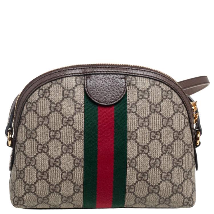 Pre Owned Gucci Beige/Ebony GG Supreme Canvas and Leather Small Ophidia Crossbody Bag