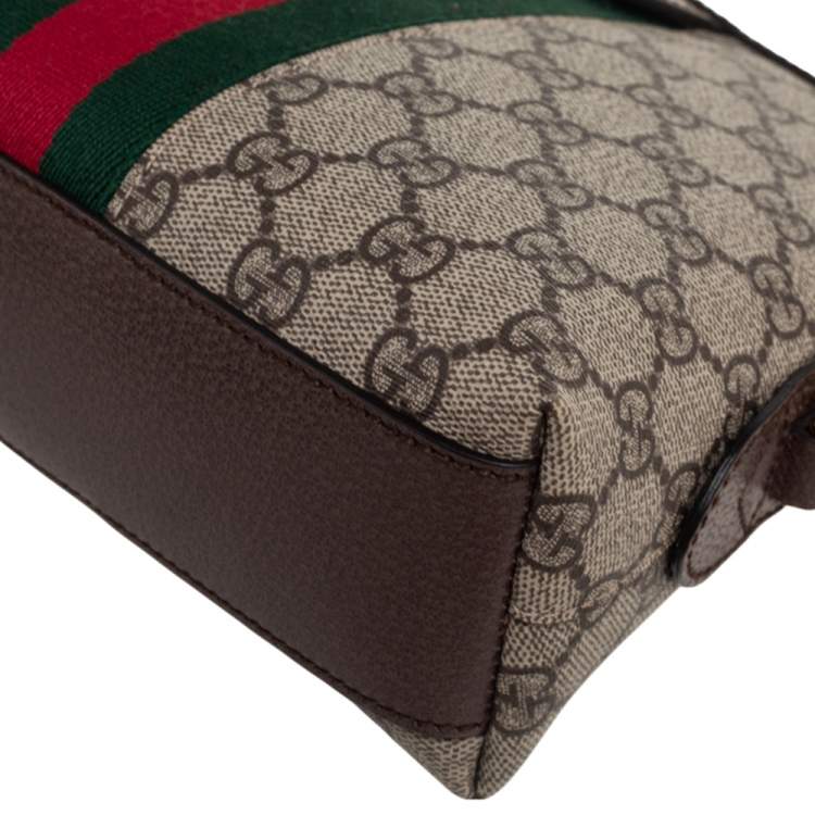 Pre Owned Gucci Beige/Ebony GG Supreme Canvas and Leather Small Ophidia Crossbody Bag