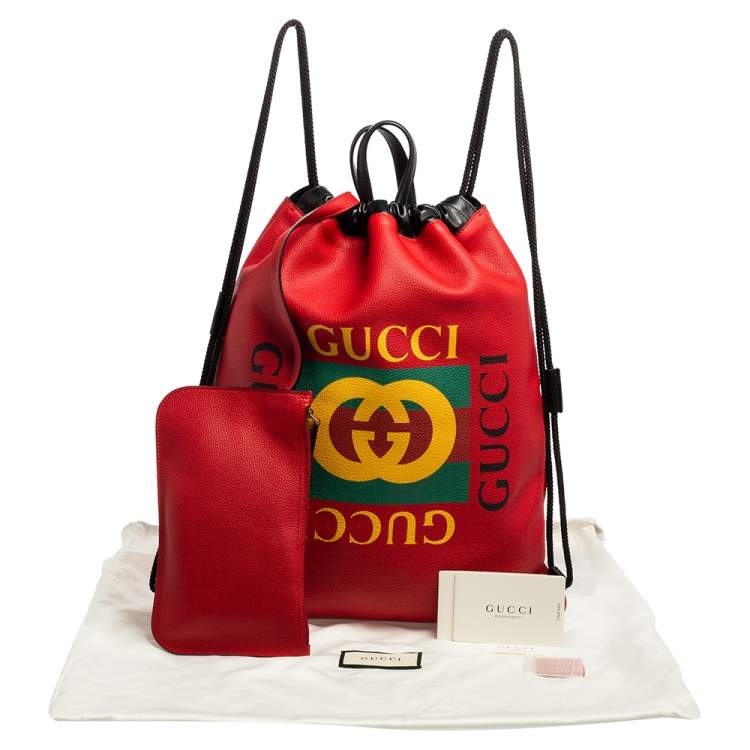 Gucci Red Leather Logo Drawstring Backpack Gucci The Luxury Closet