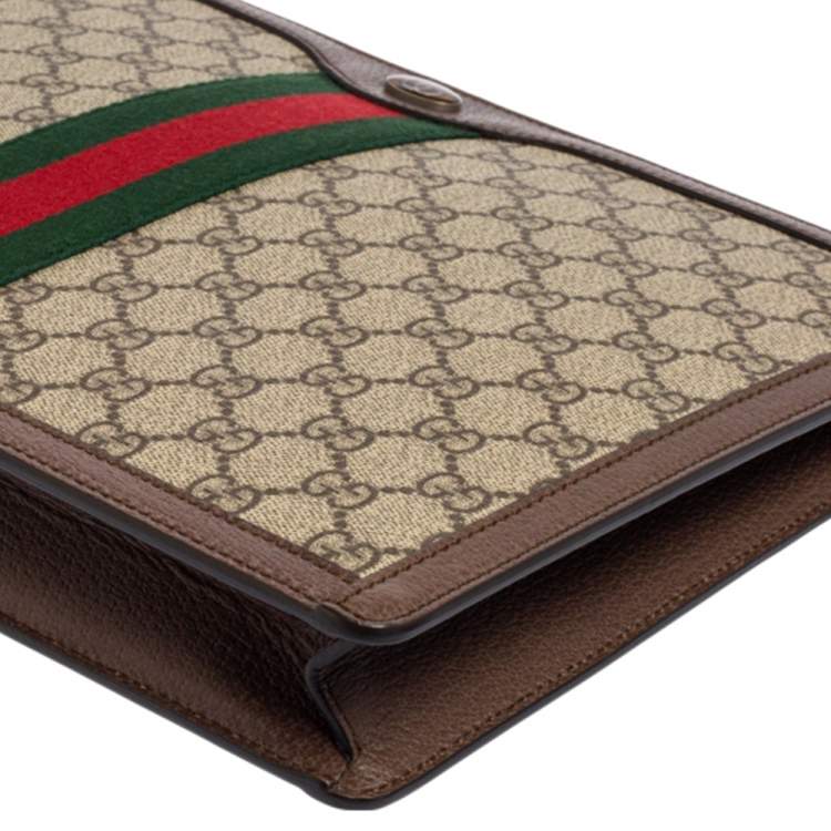 Pre Owned Gucci Beige/Brown GG Supreme Canvas and Leather Ophidia Pouch