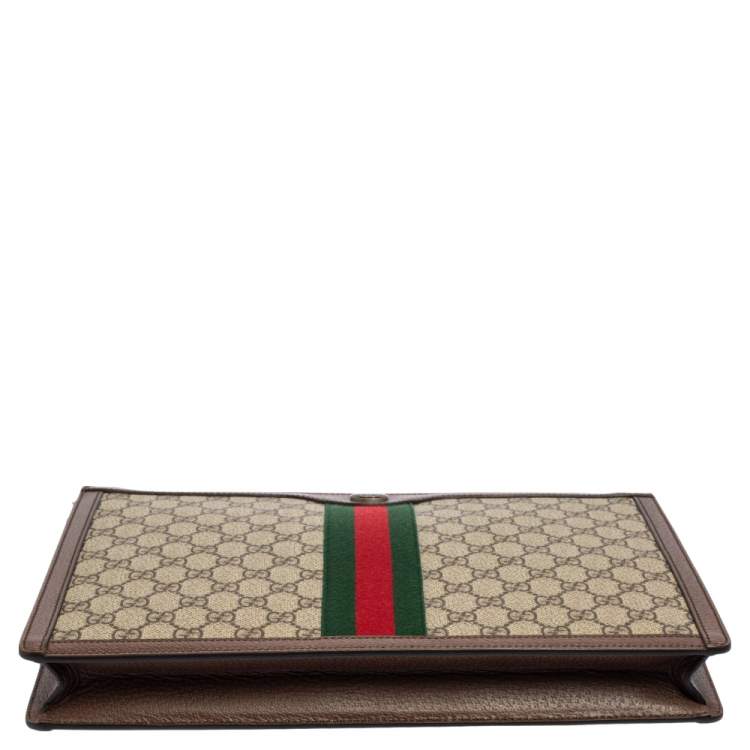 Pre Owned Gucci Beige/Brown GG Supreme Canvas and Leather Ophidia Pouch
