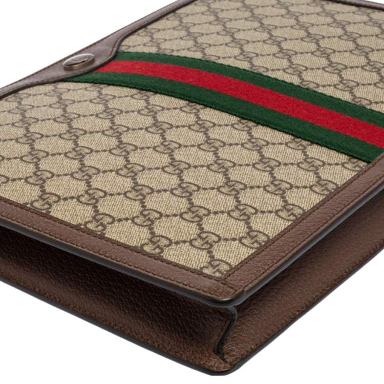 Pre Owned Gucci Beige/Brown GG Supreme Canvas and Leather Ophidia Pouch