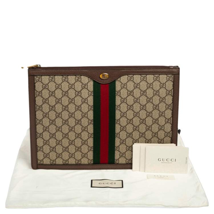Pre Owned Gucci Beige/Brown GG Supreme Canvas and Leather Ophidia Pouch