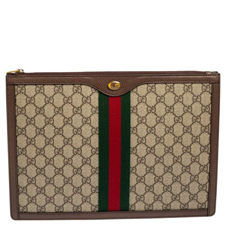 Gucci Beige/Brown GG Supreme Canvas and Leather Ophidia Pouch Gucci