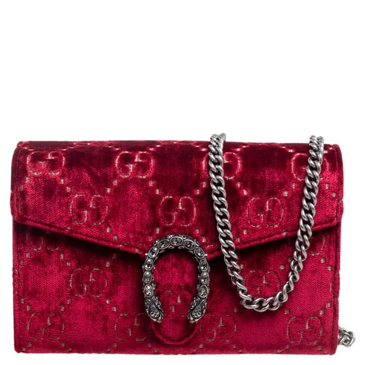 مملوكة مسبقًا Gucci Red GG Velvet Mini Dionysus Wallet On Chain