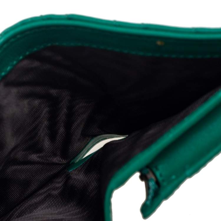 Pre Owned Gucci Green Matelassé Leather GG Marmont Card Case