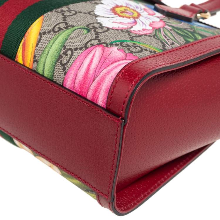 Pre Owned Gucci Multicolor GG Supreme Flora Canvas and Leather Small Ophidia Tote