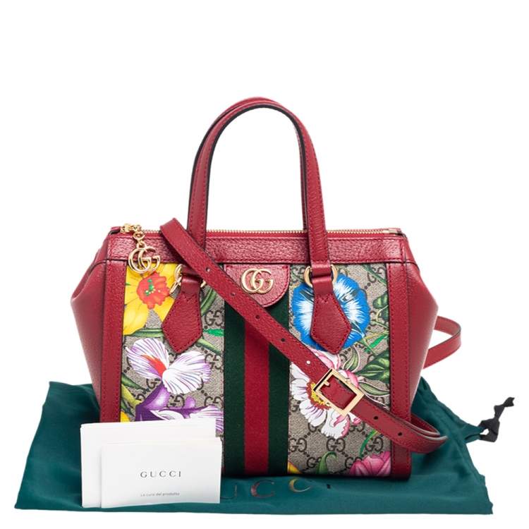 Pre Owned Gucci Multicolor GG Supreme Flora Canvas and Leather Small Ophidia Tote