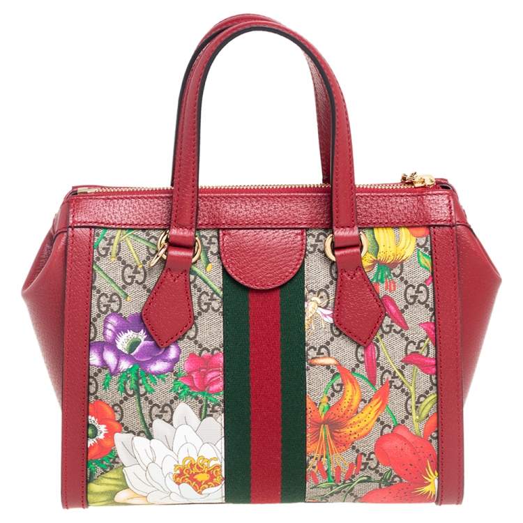Pre Owned Gucci Multicolor GG Supreme Flora Canvas and Leather Small Ophidia Tote