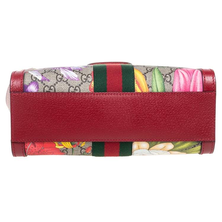 Pre Owned Gucci Multicolor GG Supreme Flora Canvas and Leather Small Ophidia Tote