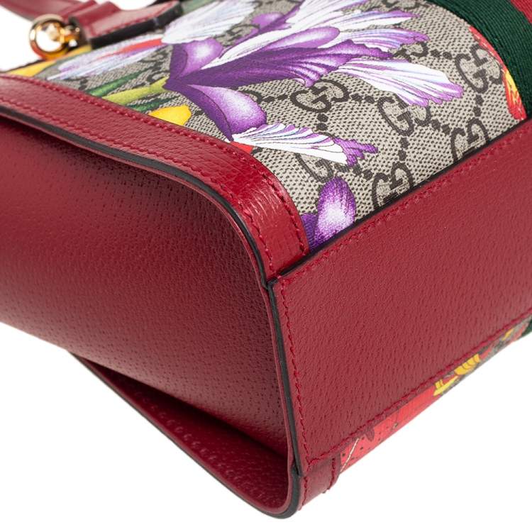 Pre Owned Gucci Multicolor GG Supreme Flora Canvas and Leather Small Ophidia Tote