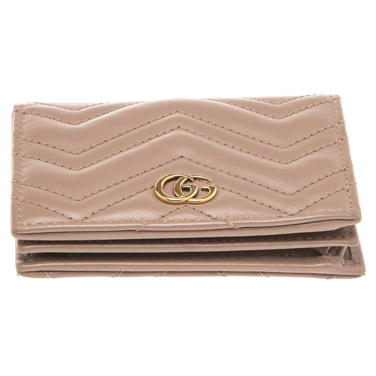 Pre Owned Gucci Dusky Pink Matelassé Leather GG Marmont Card Case