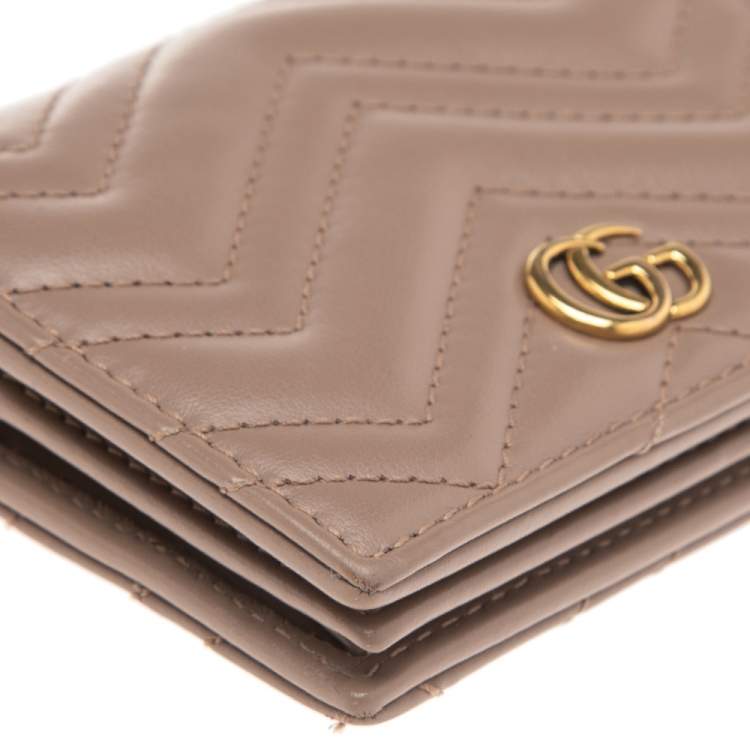 Pre Owned Gucci Dusky Pink Matelassé Leather GG Marmont Card Case