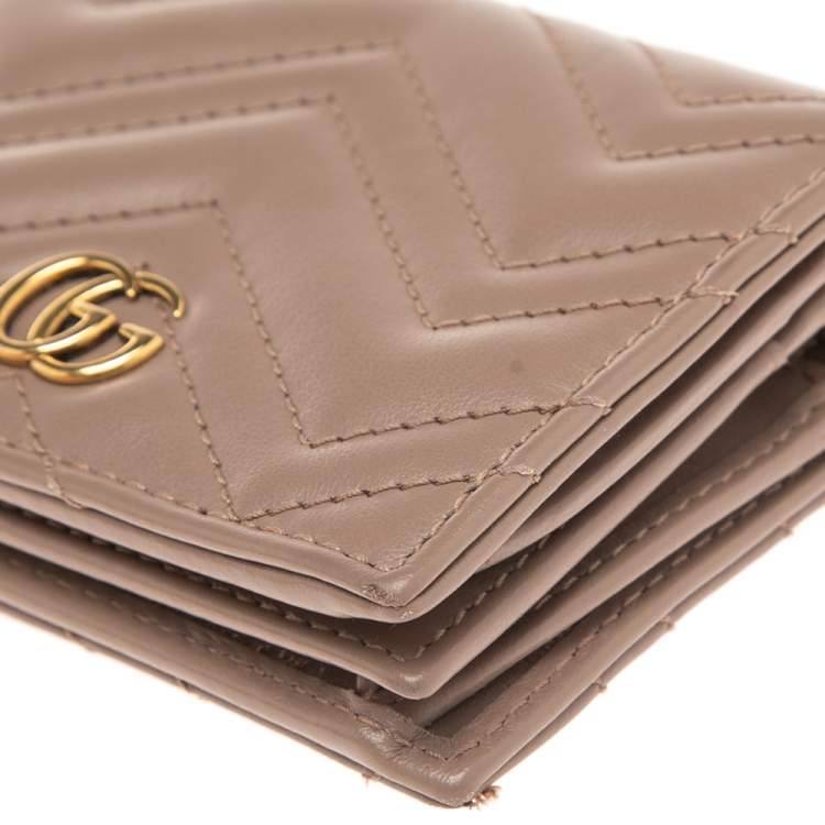 Pre Owned Gucci Dusky Pink Matelassé Leather GG Marmont Card Case