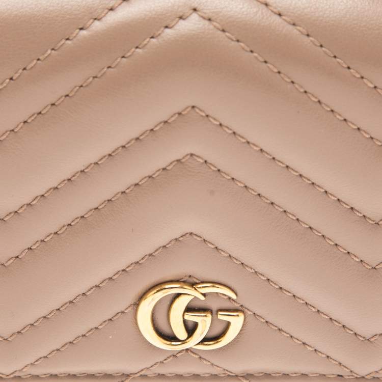 Pre Owned Gucci Dusky Pink Matelassé Leather GG Marmont Card Case