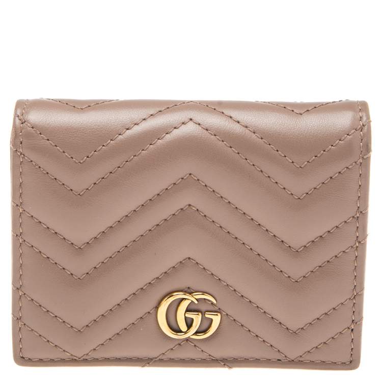 Pre Owned Gucci Dusky Pink Matelassé Leather GG Marmont Card Case