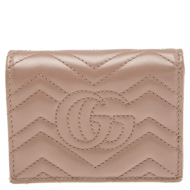 Pre Owned Gucci Dusky Pink Matelassé Leather GG Marmont Card Case