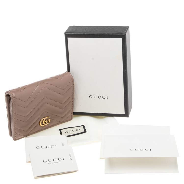 Pre Owned Gucci Dusky Pink Matelassé Leather GG Marmont Card Case